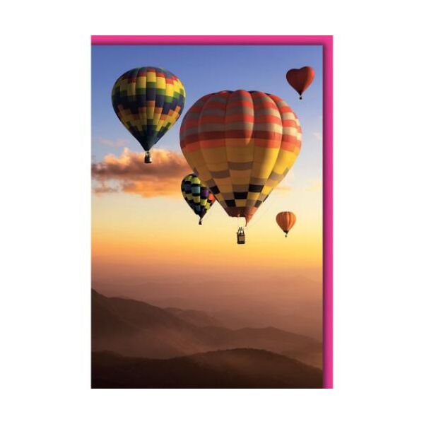 Ohne Text Grußkarte mit Umschlag bunte Heißluftballons Gebirge