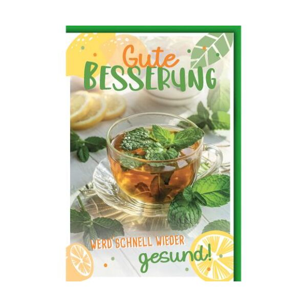 Genesung Grußkarte mit Umschlag Minztee werd schnell wieder gesund