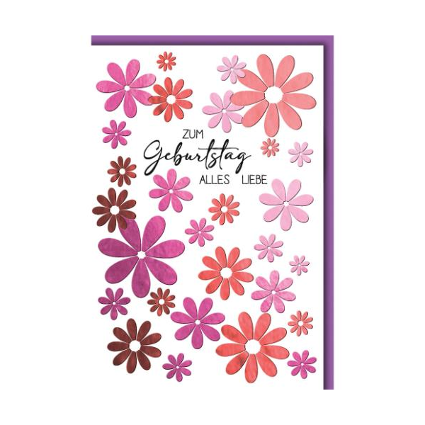 Geburtstag Glückwunschkarte mit Umschlag rosa und rote Blüten Zum Geburtstag Alles Liebe