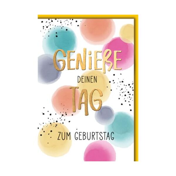 Geburtstag Glückwunschkarte mit Umschlag bunte große Aquarellpunkte Genieße deinen Tag zum Geburtstag