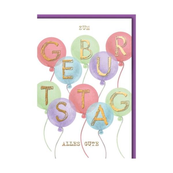 Geburtstag Glückwunschkarte mit Umschlag bunte Aquarellballons zum G-E-B-U-R-T-S-T-A-G alles Gute