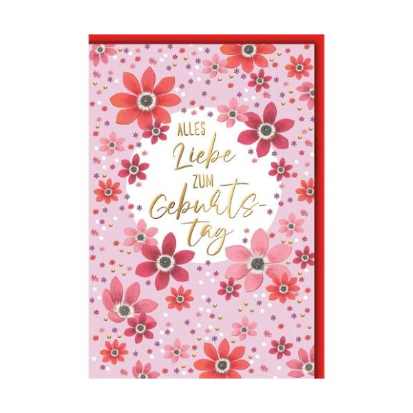 Geburtstag Glückwunschkarte mit Umschlag Blumenmuster in rot Alles Liebe zum Geburtstag