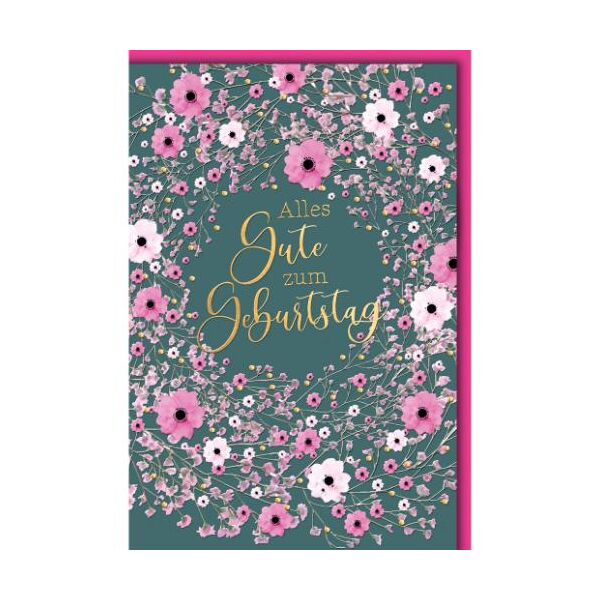 Geburtstag Glückwunschkarte mit Umschlag filigrane rosa Blüten Alles Gute zum Geburtstag