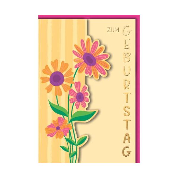 Geburtstag Glückwunschkarte mit Umschlag Blumen retro, gelbe Streifen Zum Geburtstag