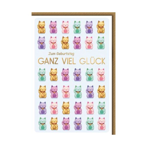 Geburtstag Glückwunschkarte mit Umschlag bunte Winkekatzen Zum Geburtstag Ganz viel Glück