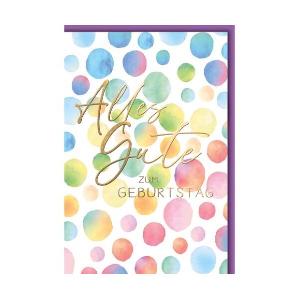 Geburtstag Glückwunschkarte mit Umschlag bunte Aquarellkreise Alles Gute zum Geburtstag