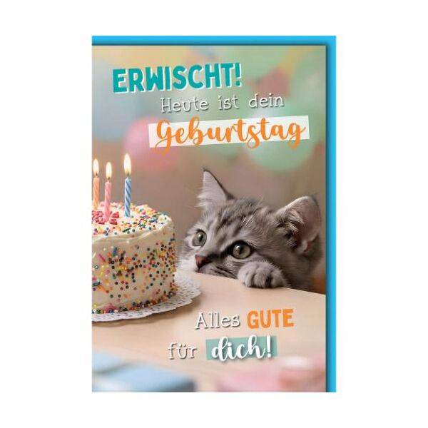 Geburtstag Glückwunschkarte mit Umschlag Katze neugierig auf Torte Erwischt! Heute ist dein Geburtstag Alles Gute für dich!