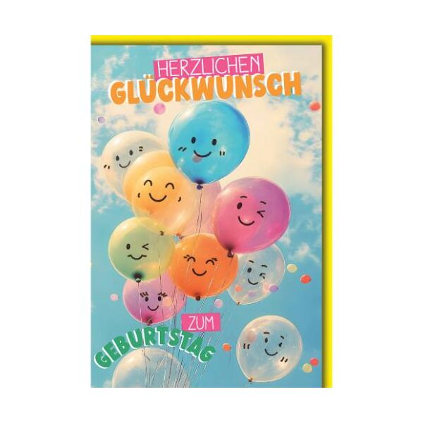 Geburtstag Glückwunschkarte mit Umschlag Ballons mit lachenden Gesichtern Herzlichen Glückwunsch zum Geburtstag