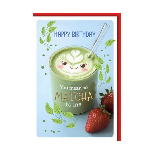 Geburtstag Glückwunschkarte mit Umschlag Matcha mit lachendem Gesicht Happy Birthday You mean so Matcha to me