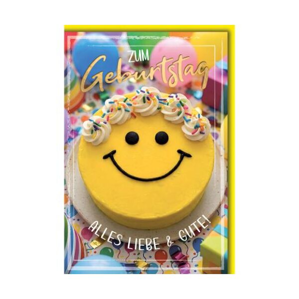 Geburtstag Glückwunschkarte mit Umschlag Smileytorte Zum Geburtstag Alles Liebe & Gute!
