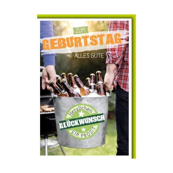 Geburtstag Glückwunschkarte mit Umschlag Bierflaschen im Eiseimer Herzlichen Glückwunsch ein Prosit