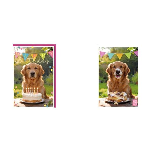 Geburtstag Glückwunschkarte mit Umschlag Animovies Hund mit Torte Innendruck Hund buddelt Loch Happy Birthday