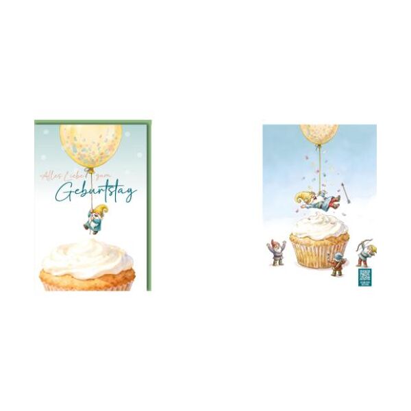 Geburtstag Glückwunschkarte mit Umschlag Animovies Zwerg hängt über Muffin Alles Liebe zum Geburtstag