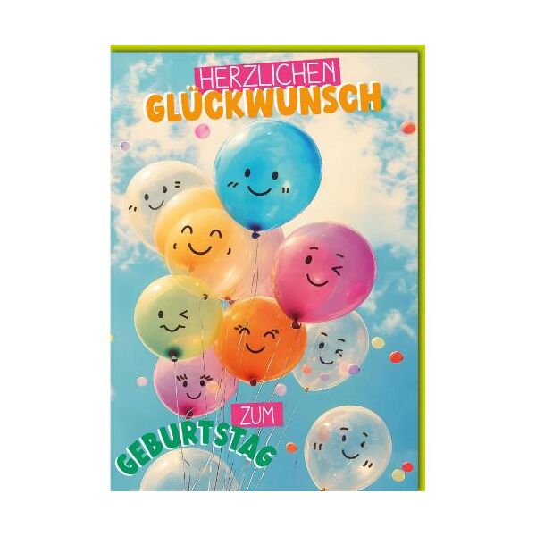 Geburtstag große A4 XXLGlückwunschkarte mit Umschlag Luftballons mit Gesichtern Herzlichen Glückwunsch zum Geburtstag