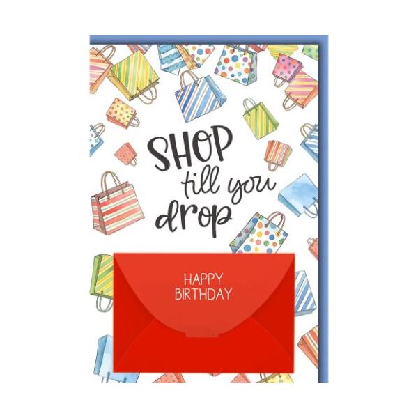 Geburtstag Geldkarte Glückwunschkarte mit Umschlag Shoppingbags Shop till you drop Happy Birthday