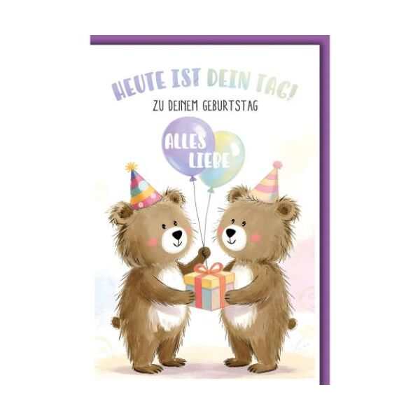 Geburtstag Glückwunschkarte mit Umschlag Teddybären mit Geschenk Heute ist dein Tag! Zu deinem Geburtstag alles Liebe
