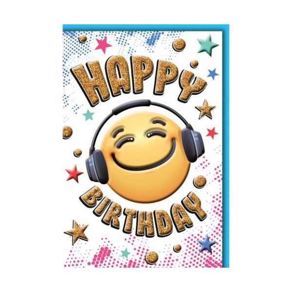 Geburtstag Glückwunschkarte mit Umschlag Smiley mit Kopfhörer Happy Birthday