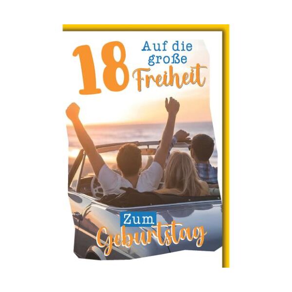 18. Geburtstag Glückwunschkarte mit Umschlag Caprio in Sonnenuntergang Auf die große Freiheit zum Geburtstag