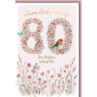 80. Geburtstag Glückwunschkarte mit Umschlag Zahl...