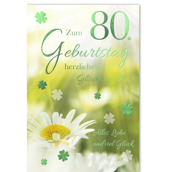 80. Geburtstag Glückwunschkarte mit Umschlag Marienkäfer am Kleeblatt Herzlichen Glückwunsch zum 80. Geburtstag