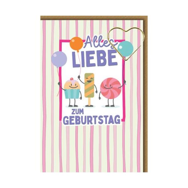 Geburtstag Glückwunschkarte mit Umschlag Süßigkeiten mit Luftballons Alles Liebe zum Geburtstag