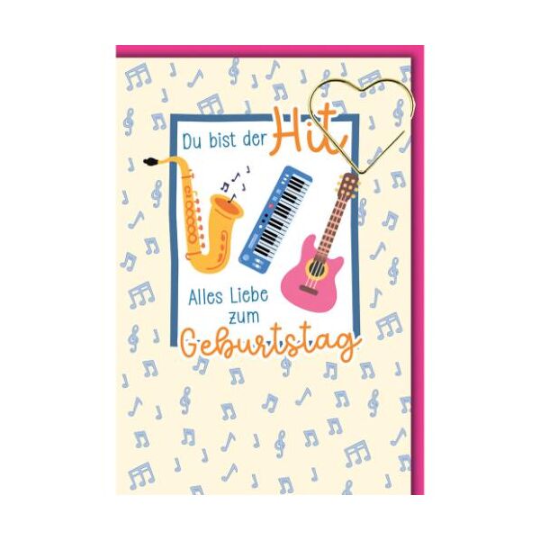 Geburtstag Glückwunschkarte mit Umschlag Musikinstrumente Du bist der Hit Alles Liebe zum Geburtstag