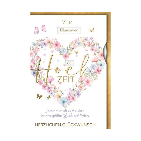 Hochzeitstag Drehrad Glückwunschkarte mit Umschlag Blumenherz Zusammen alt zu werden ist das größte Glück auf Erden. Herzlichen Glückwunsch