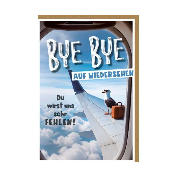 Abschied Grußkarte mit Umschlag Möwe auf Flugzeugflügel Bye Bye Auf Wiedersehen Du wirst uns sehr FEHLEN!
