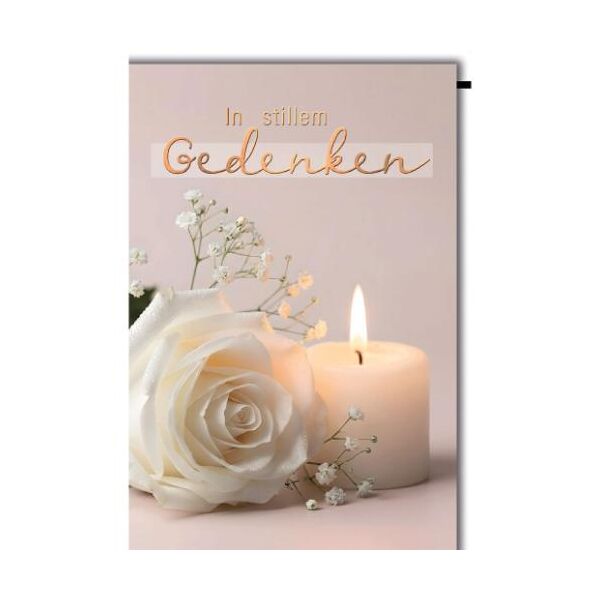 Trauer Beileid Kondolenzkarte mit Umschlag In stillem Gedenken Kerze weiße Rose