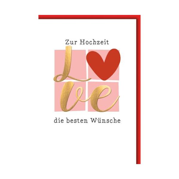 Hochzeit Glückwunschkarte mit Umschlag Love mit Herz die besten Wünsche