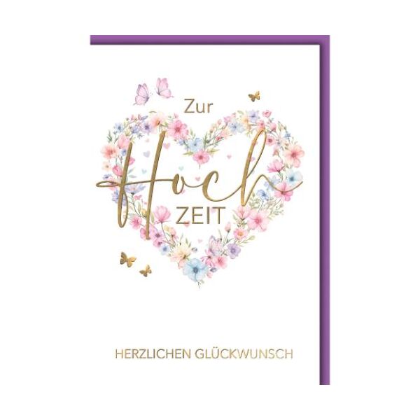 Hochzeit Glückwunschkarte mit Umschlag Blumenherz Herzlichen Glückwunsch