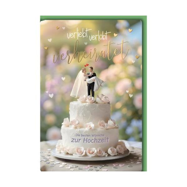 Hochzeit Glückwunschkarte mit Umschlag Hochzeittorte mit Ehepaar verliebt verlobt verheiratet Die besten Wünsche zur Hochzeit