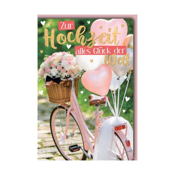 Hochzeit Glückwunschkarte mit Umschlag Fahrrad mit Luftballons alles Glück der Welt