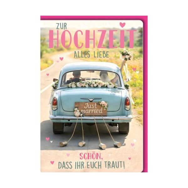 Hochzeit Glückwunschkarte mit Umschlag Hochzeitsauto Just married schön, dass ihr euch traut!