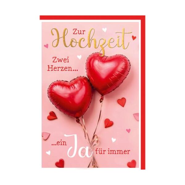 Hochzeit Glückwunschkarte mit Umschlag zwei rote Herzluftballons ein JA für immer
