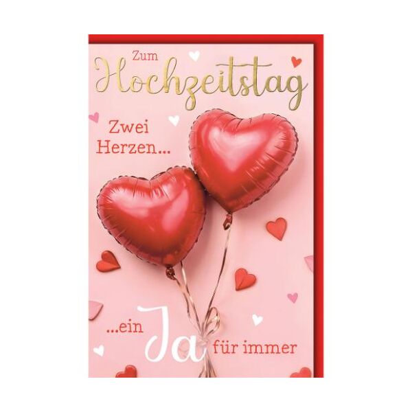 Hochzeitstag Glückwunschkarte mit Umschlag zwei rote Herzluftballons ein JA für immer