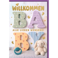 Geburt Baby Glückwunschkarte mit Umschlag Hase...
