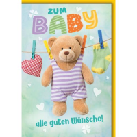 Geburt Baby Glückwunschkarte mit Umschlag Teddy an...