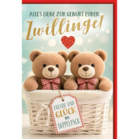 Geburt Baby Zwillinge Glückwunschkarte mit Umschlag...