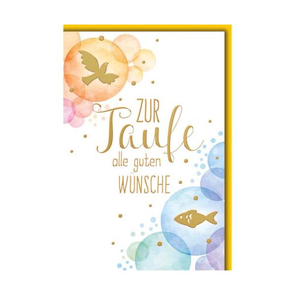 Taufe Glückwunschkarte mit Umschlag Blasen mit Taube und Fisch Zur Taufe alle guten Wünsche