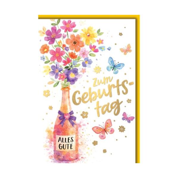 Geburtstag Glückwunschkarte mit Umschlag Blumenstrauß in Flasche Alles Gute Zum Geburtstag goldfolie