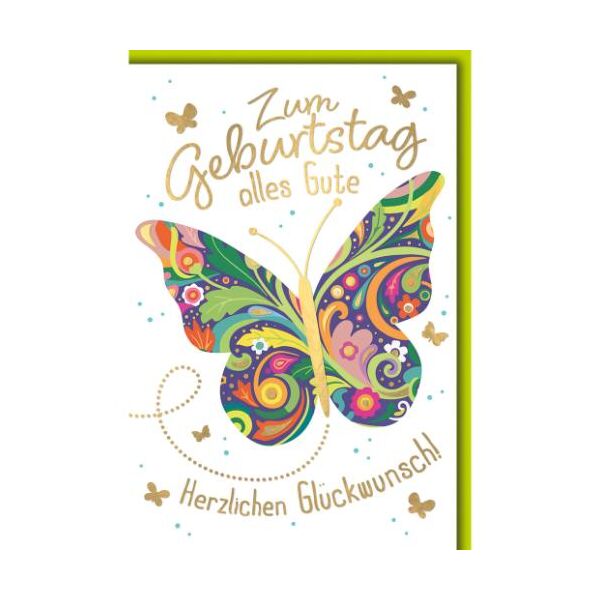 Geburtstag Glückwunschkarte mit Umschlag Schmetterling mit buntem Muster alles Gute Herzlichen Glückwunsch!