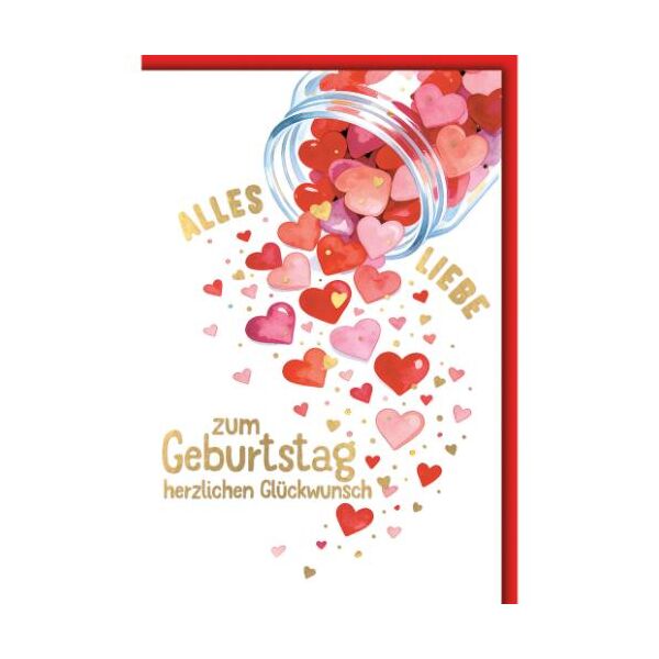 Geburtstag Glückwunschkarte mit Umschlag Herzen aus dem Glas Alles Liebe zum Geburtstag herzlichen Glückwunsch