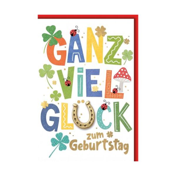 Geburtstag Glückwunschkarte mit Umschlag Ganz viel Glück bunt Hufeisen