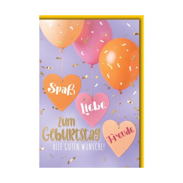 Geburtstag Glückwunschkarte mit Umschlag Luftballons, goldenes Konfetti Spaß Liebe Freude Alle Guten Wünsche