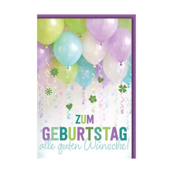 Geburtstag Glückwunschkarte mit Umschlag schwebende Luftballons Zum Geburtstag alle guten Wünsche!