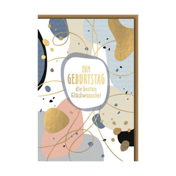 Geburtstag Glückwunschkarte mit Umschlag organische Formen & goldene Linien Zum Geburtstag die besten Glückwünsche!