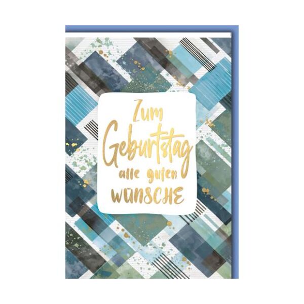 Geburtstag Glückwunschkarte mit Umschlag blaues Mosaik Zum Geburtstag alle guten Wünsche Goldfolie
