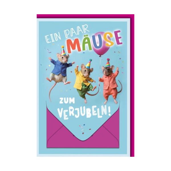 Geburtstag Geldkarte Glückwunschkarte mit Umschlag Mäuse mit bunten Hüten Ein paar Mäuse zum verjubeln