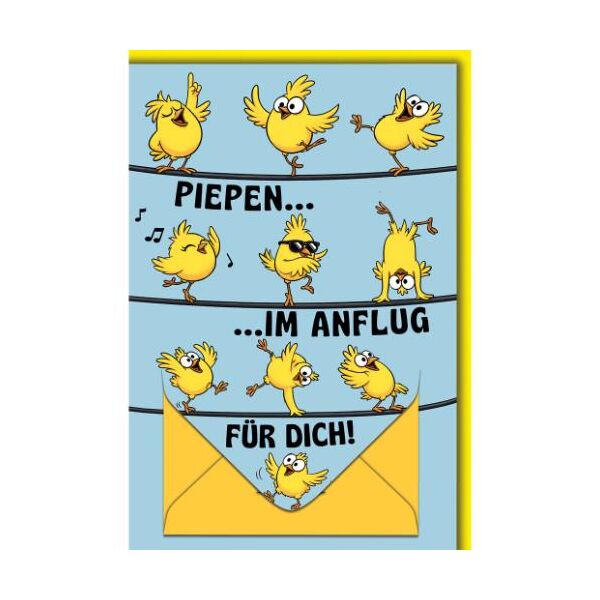 Geburtstag Geldkarte Glückwunschkarte mit Umschlag singende Spatzen auf Stromleitung piepen im Anflug für Dich!